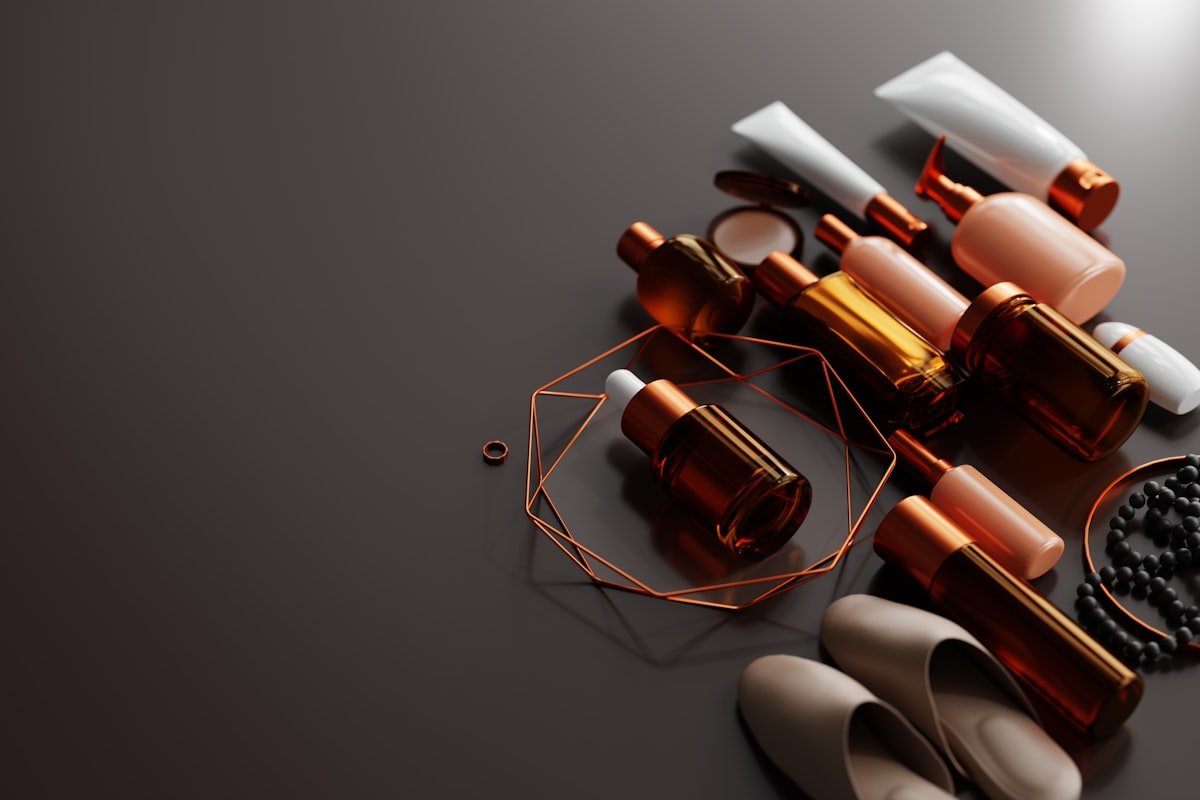 Amber serum bottles from a clean beauty skincare range