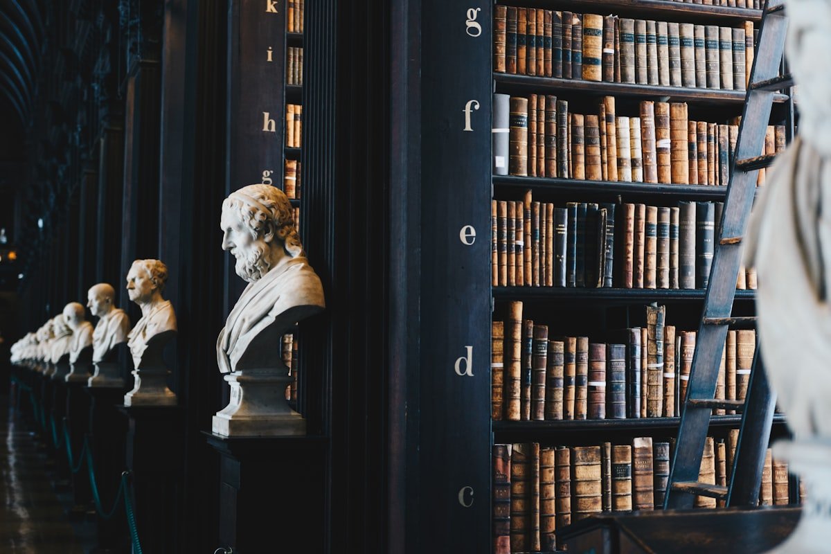 Rows of legal reference books in a traditional law library