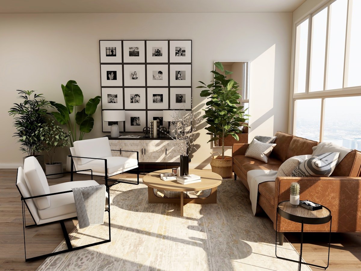 Sunlit styled living room with a gallery wall, shown as an interior design portfolio project